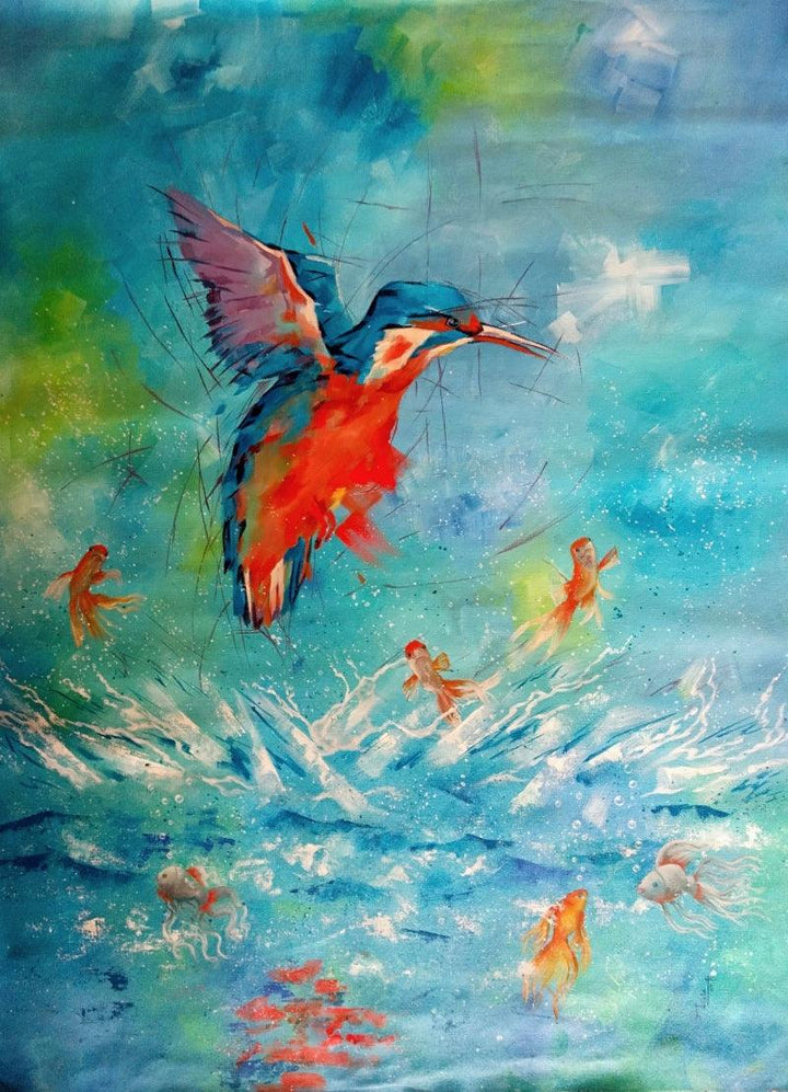 Kingfisher Painting by Lisha N T | ArtZolo.com