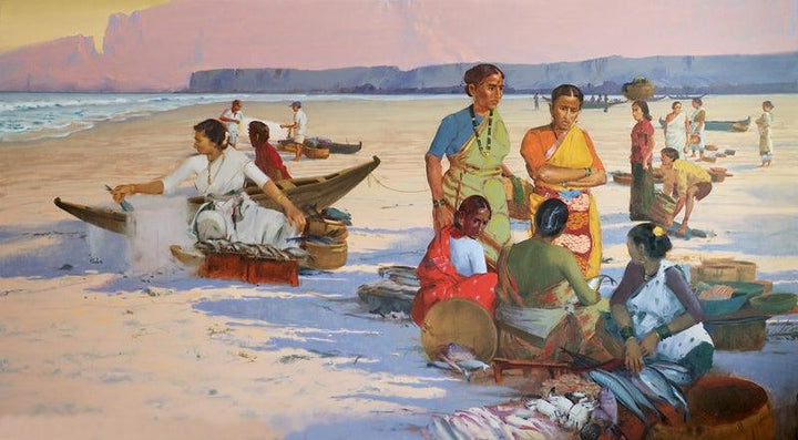 Koli Women On Dapoli Beach Painting by Paresh Thukrul | ArtZolo.com