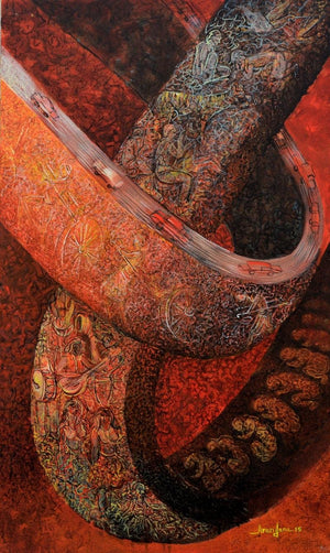 Abstract acrylic painting titled 'Kolkata 1', 22x34 inches, by artist Arun Jana on Canvas