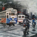 Cityscape acrylic painting titled 'Kolkata 11', 12x12 inches, by artist Raju Sarkar on Canvas