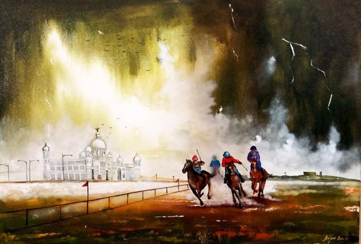 Kolkata Horse Rider In Rainyday Painting by Arjun Das | ArtZolo.com