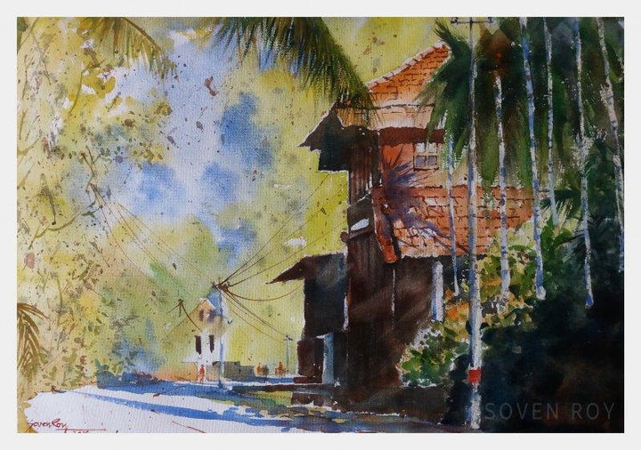 Konkan House At The Corner Painting by Soven Roy | ArtZolo.com