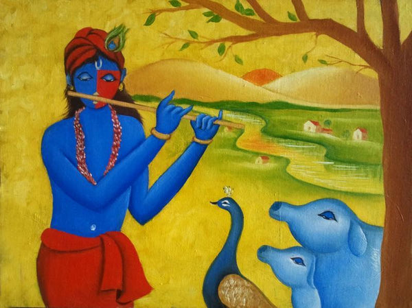 Krishna And Rising Sun 2 Painting by Chetan Katigar | ArtZolo.com