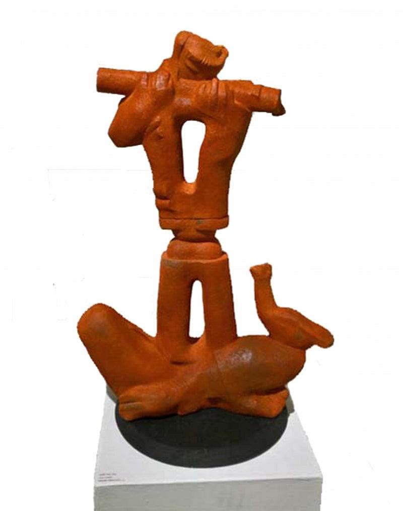 Religious sculpture titled 'Krishna', 32x22x18 inches, by artist Dilip Paul on Terracotta