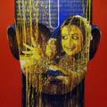 Religious acrylic painting titled 'Krishna', 42x42 inches, by artist Nayanjeet Nikam on Canvas