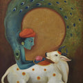 Religious mixed media painting titled 'Krishna', 48x36 inches, by artist Durshit Bhaskar on Canvas