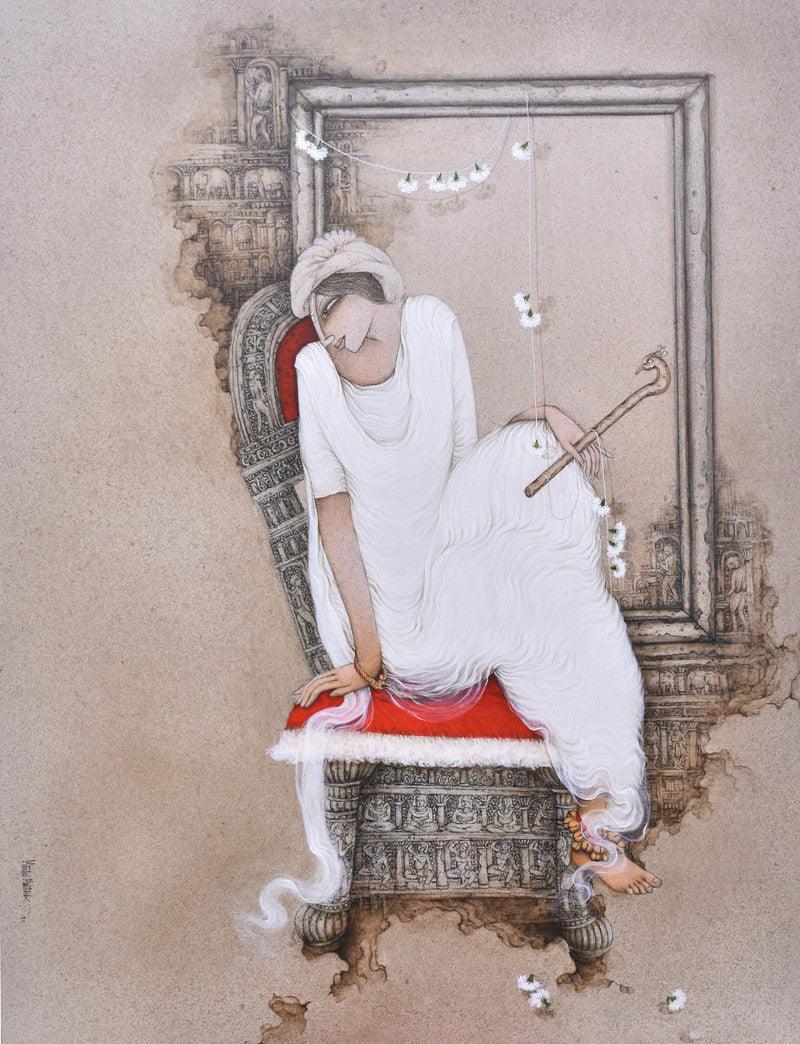 Figurative acrylic painting titled 'Krishna', 48x36 inches, by artist Mintu Mallick on Canvas