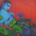 Religious acrylic painting titled 'Krishna', 31x41 inches, by artist Prakash Deshmukh on Canvas
