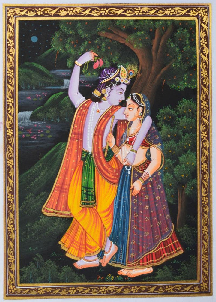 Krishna Gifting Flower To Radhaji Traditional Art by Unknown | ArtZolo.com
