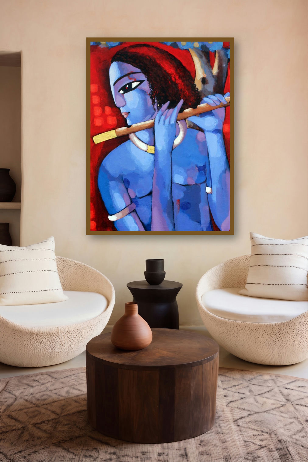 Krishna I (Celestial Melody) by artist Sekhar Roy displayed in a Contemporary Exhibition gallery