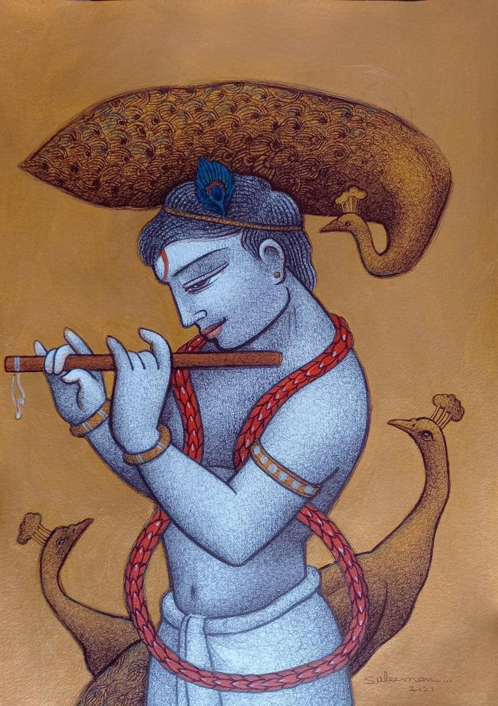 Krishna In Yellow Does Painting by Mohammed Suleman | ArtZolo.com