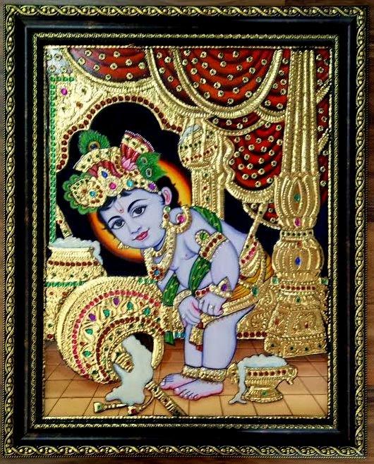 Krishna Laddu Gopal Makhan Tanjore Art Traditional Art by Vani Vijay | ArtZolo.com