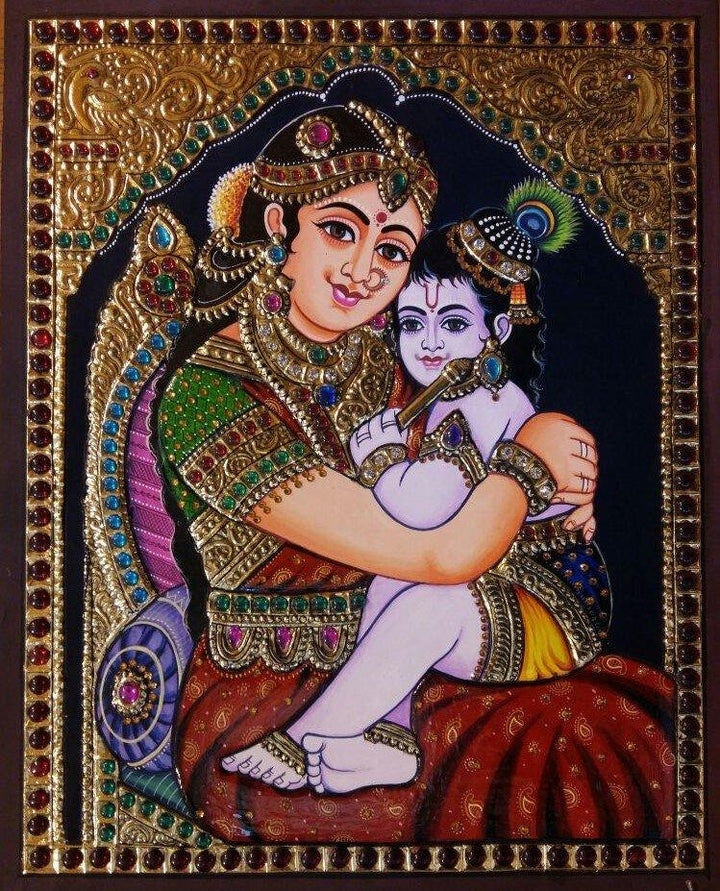 Krishna Laddu Gopal With Yashoda Traditional Art by Vani Vijay | ArtZolo.com
