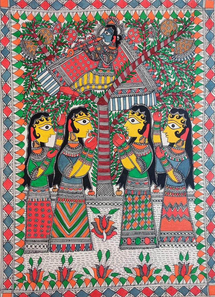Krishna Leela Traditional Art by Mithilesh Jha | ArtZolo.com