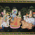 Religious tribal painting titled 'Krishna Leela', 36x48 inches, by artist Rajendra Khanna on Cloth