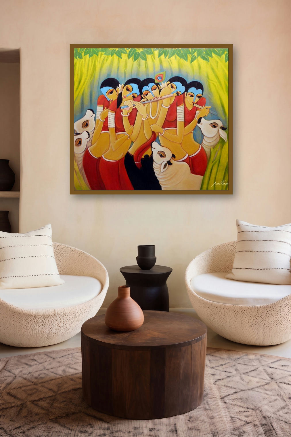 Krishna Lila (Enchanting Melodies) by artist Pallavi Walunj displayed in a Luxury gallery
