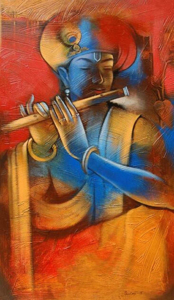 Krishna Playing Flute 1 Painting by Balaji Ubale | ArtZolo.com