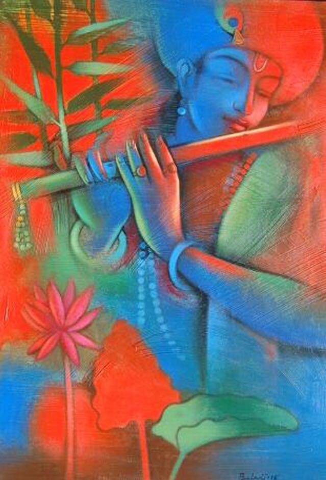 Krishna Playing Flute 2 Painting by Balaji Ubale | ArtZolo.com
