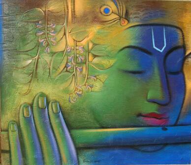 Krishna Playing Flute 3 Painting by Balaji Ubale | ArtZolo.com