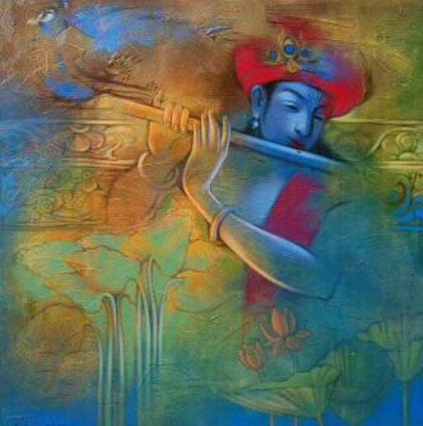Krishna Playing Flute 7 Painting by Balaji Ubale | ArtZolo.com