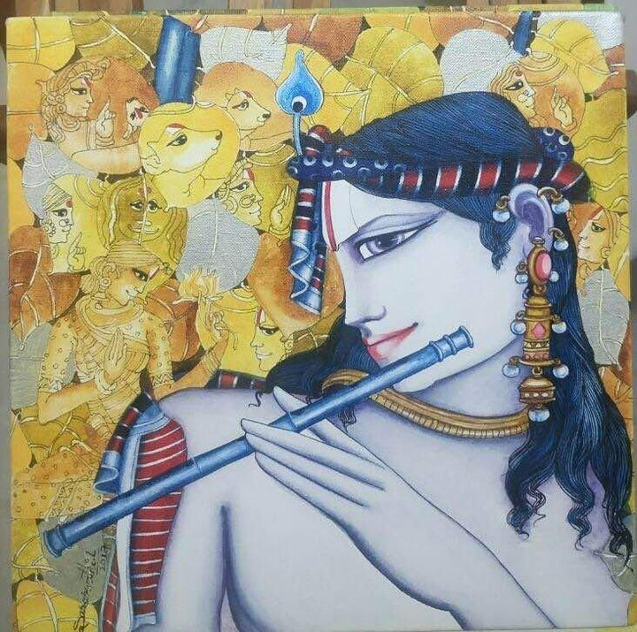 Krishna Playing Flute Painting by Saraswathi Lingampally | ArtZolo.com