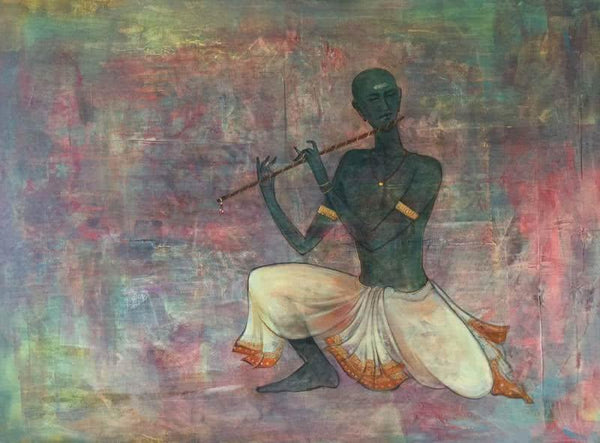 Krishna Playing Flute Painting by Durshit Bhaskar | ArtZolo.com