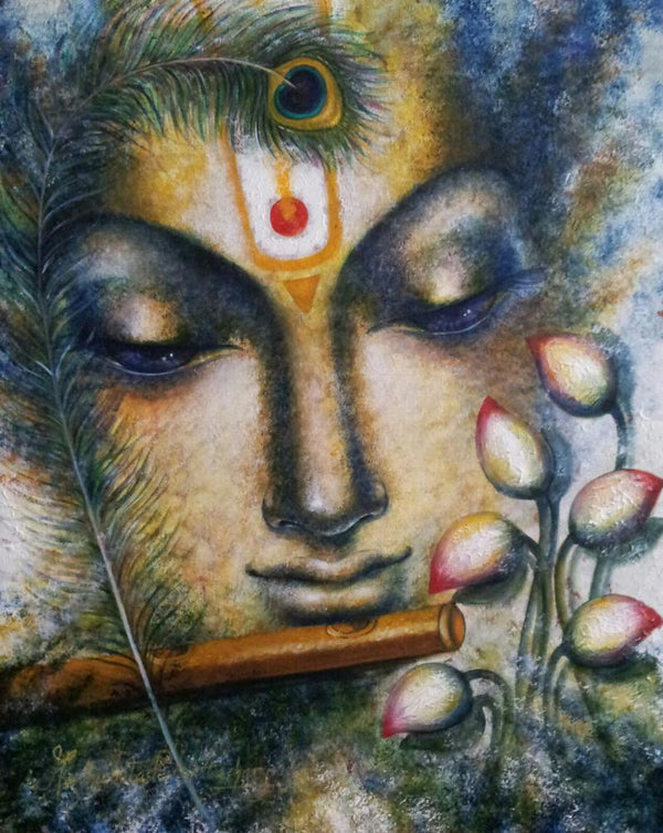 Krishna Playing Flute I Painting by Madhumita Bhattacharya | ArtZolo.com
