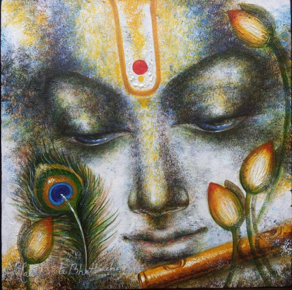 Krishna Playing Flute Ii Painting by Madhumita Bhattacharya | ArtZolo.com