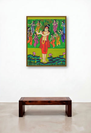 Krishna Raas Leela (Krishna's Divine Dance) by artist Chetan Katigar displayed in a Coastal Hotel Lobby