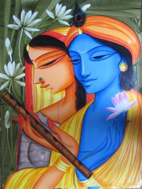 Krishna Radha 1 Painting by Pradeep Swain | ArtZolo.com