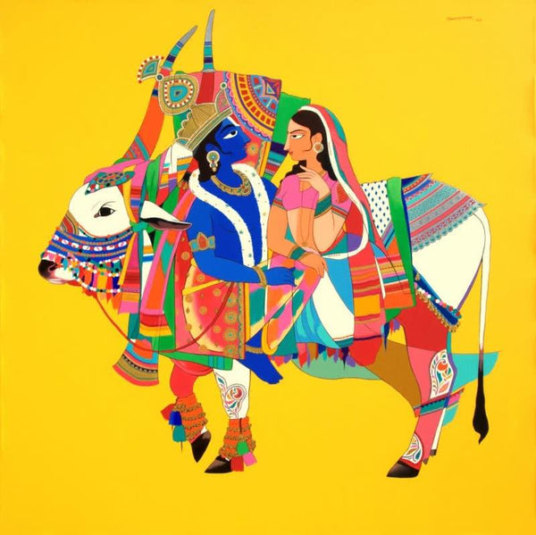 Krishna Radha 2 Painting by Mohammed Osman | ArtZolo.com
