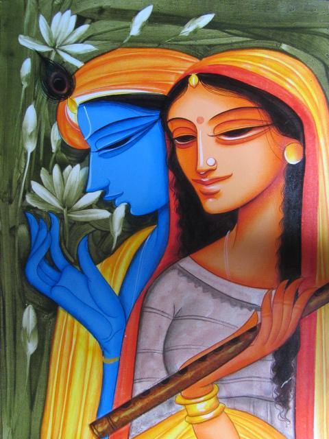 Krishna Radha 3 Painting by Pradeep Swain | ArtZolo.com