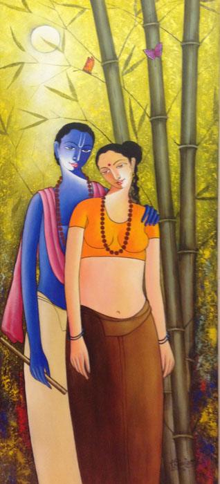 Krishna Radha I Painting by Shivkumar | ArtZolo.com