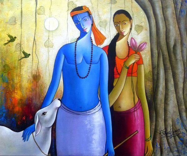 Krishna Radha Ii Painting by Shivkumar | ArtZolo.com