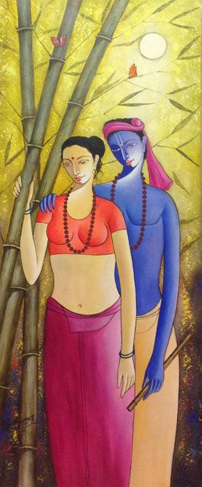 Krishna Radha Iii Painting by Shivkumar | ArtZolo.com