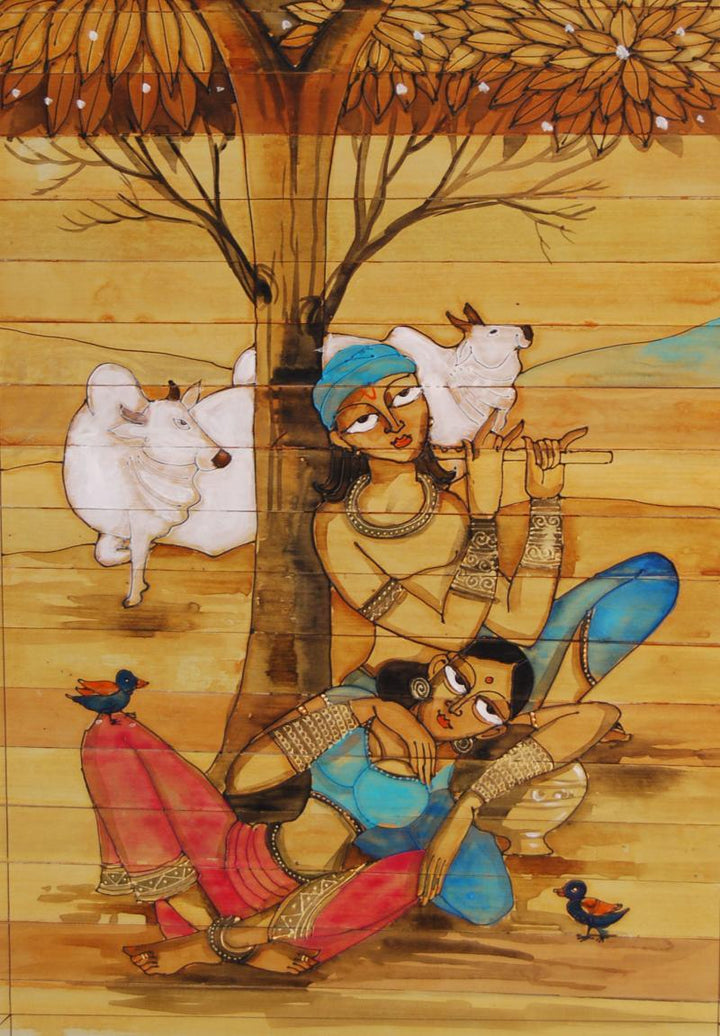Krishna Radha Love Ii Painting by Pradeep Swain | ArtZolo.com