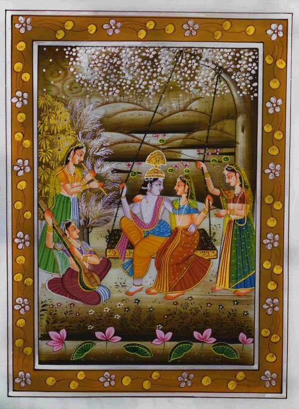 Krishna Radha Swinging Traditional Art by Unknown | ArtZolo.com