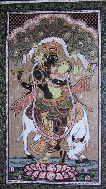 Krishna Radha Tasar Cloth Painting Ii Painting by Pradeep Swain | ArtZolo.com