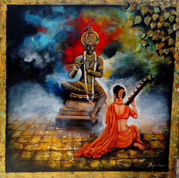 Krishna Sang Meera 2 Painting by Arjun Das | ArtZolo.com