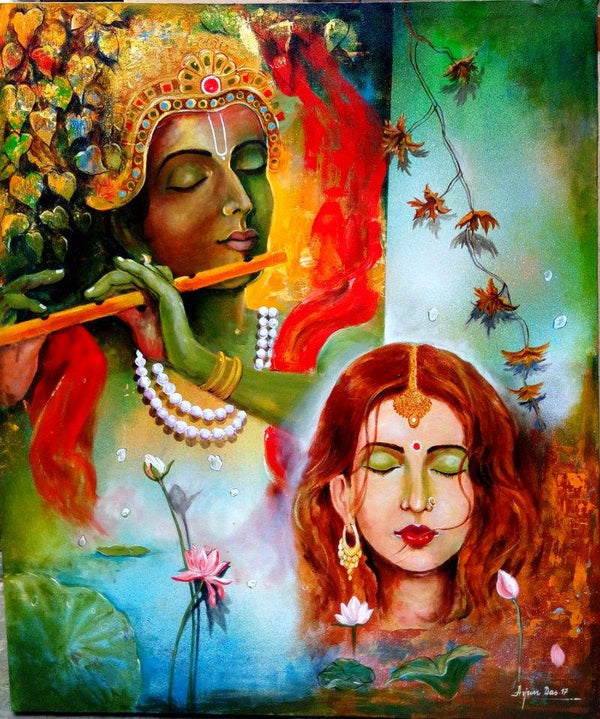 Krishna Sang Radhe Painting by Arjun Das | ArtZolo.com