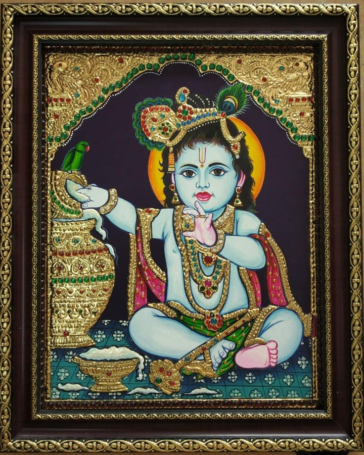 Krishna Tanjore Painting 1 Traditional Art by Vani Vijay | ArtZolo.com