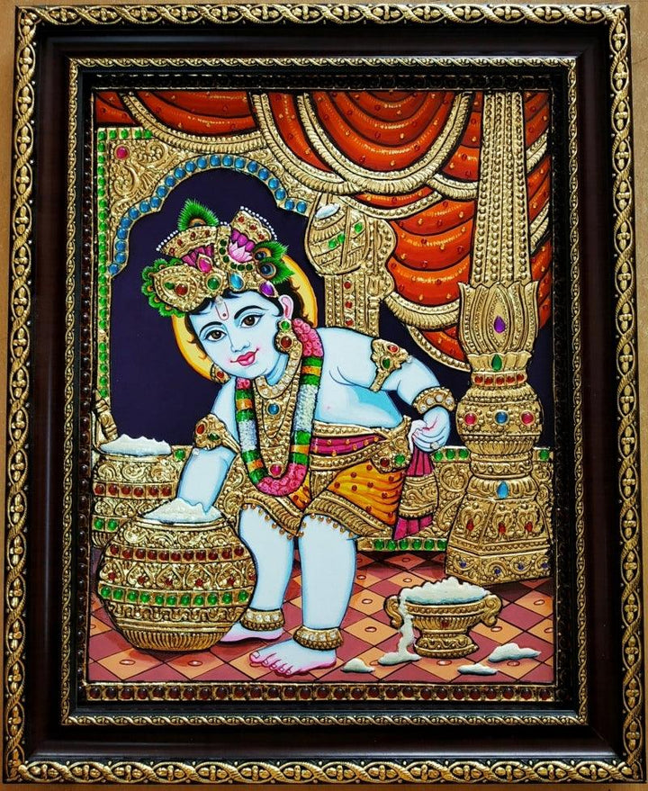 Krishna Tanjore Painting 3 Traditional Art by Vani Vijay | ArtZolo.com