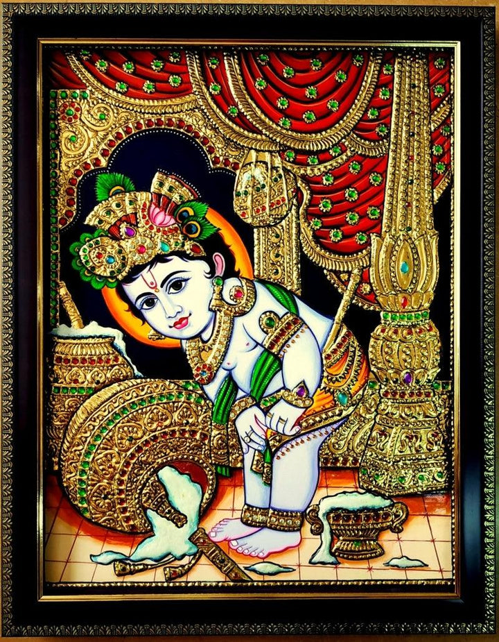 Krishna Tanjore Painting 4 Traditional Art by Vani Vijay | ArtZolo.com