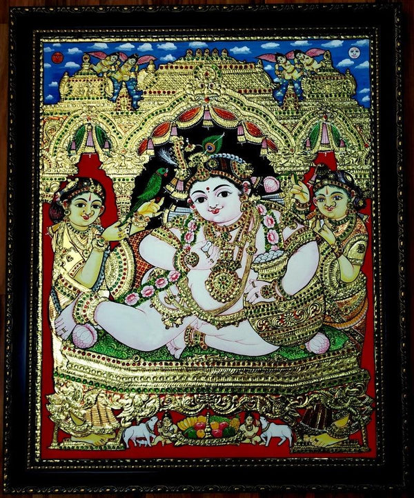 Krishna Tanjore Painting 6 Traditional Art by Vani Vijay | ArtZolo.com