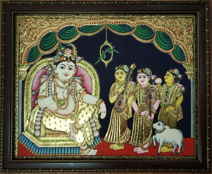 Krishna Tanjore Painting 7 Traditional Art by Vani Vijay | ArtZolo.com