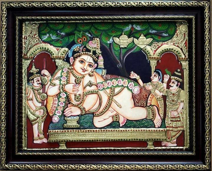 Krishna Tanjore Painting 8 Traditional Art by Vani Vijay | ArtZolo.com