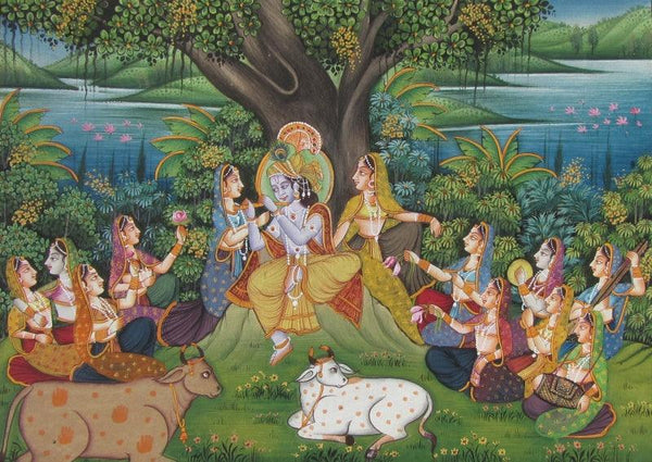 Krishna Teasing Gopis Traditional Art by E Craft | ArtZolo.com