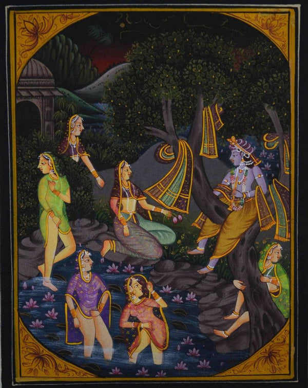 Krishna Teasing Gopis In Pond Traditional Art by Unknown | ArtZolo.com