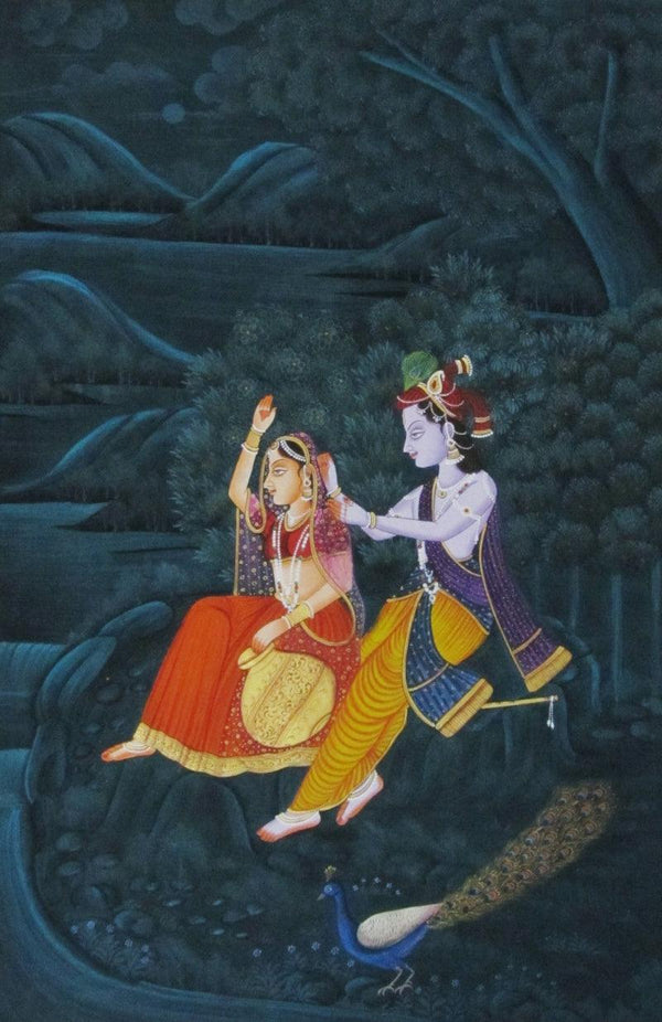 Krishna Teasing Radha Traditional Art by E Craft | ArtZolo.com