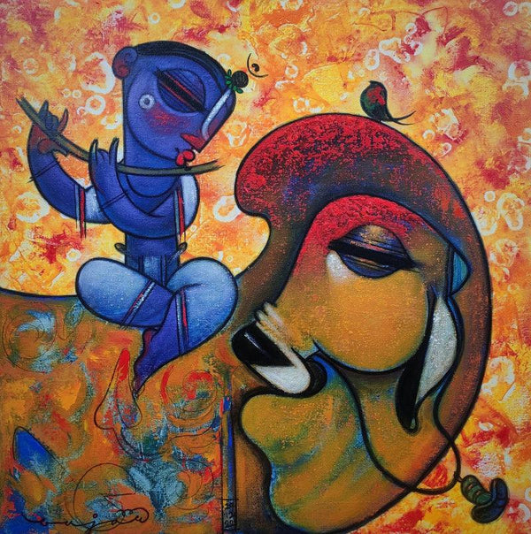 Krishna With Cow 30 Painting by Ramesh Gujar | ArtZolo.com